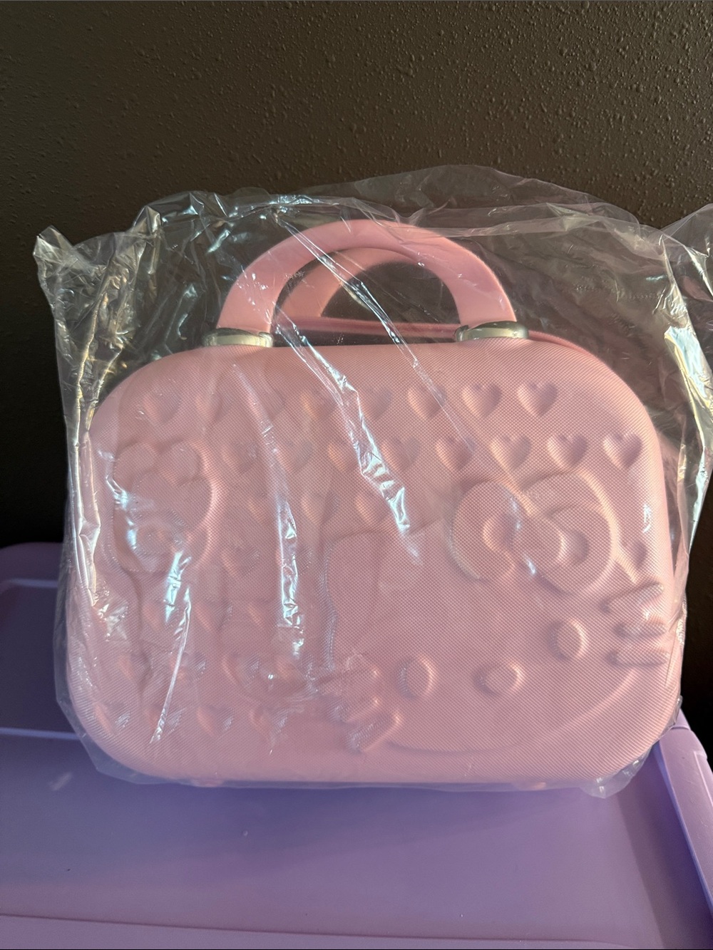 Pink Embossed Hello Kitty & Heart Cosmetic Travel Case with Top Handle